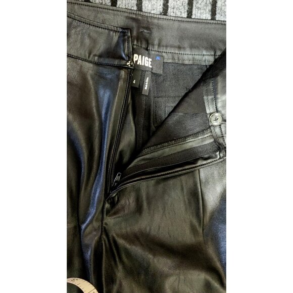 Paige Women's Black Faux Leather Straight-Leg Pants Size 4 - Picture 9 of 10
